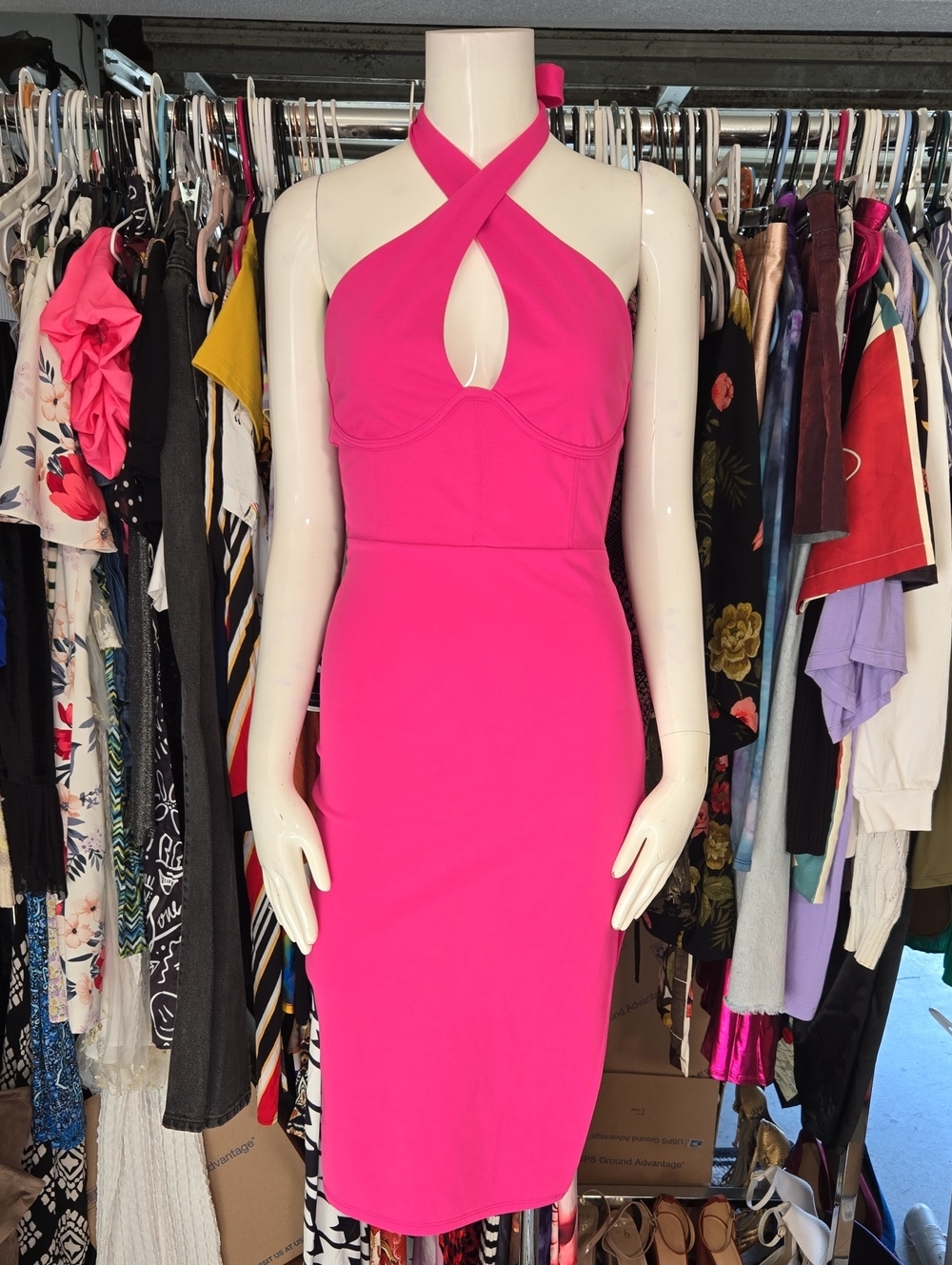 Women’s Hot Pink Halter Midi Dress